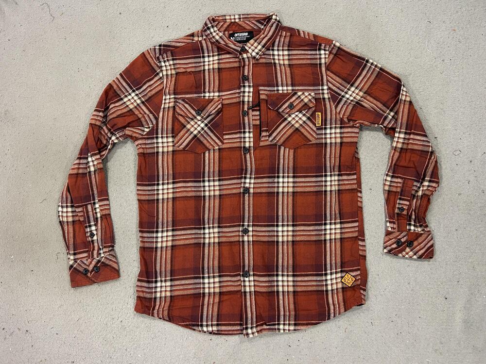 Off The Grid Destroyer Flannel Shirt Mens Large Brown Plaid Button Front